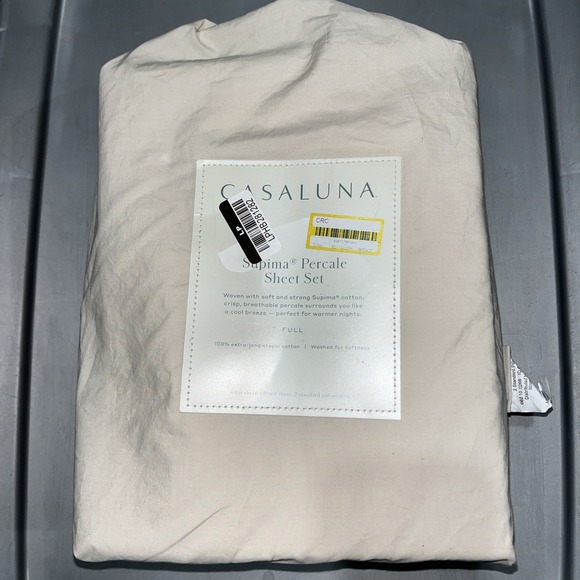 Casaluna Supima Percale Solid Sheet Set Full Size, Natural - Picture 1 of 2